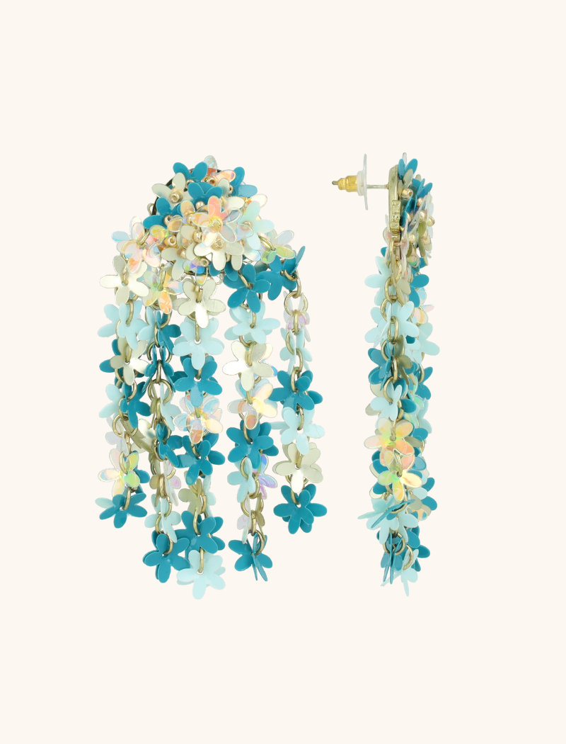 lott. gioielli Blauwe Oorbellen Fleur Sequin Flower Rain