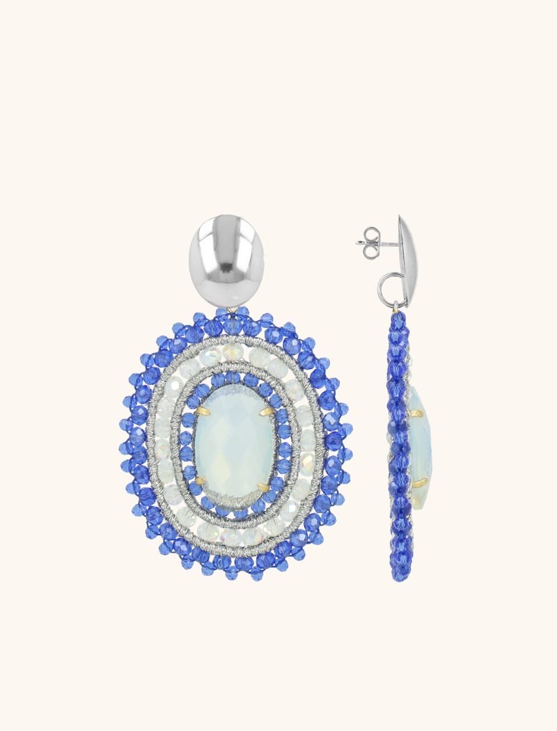 lott. gioielli Blauwe Oorbellen Jamie Filled Oval 3 Rings w/ Stone L