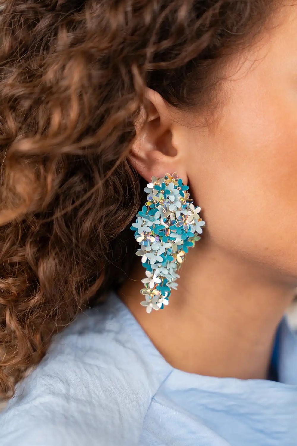 Lott. Gioielli Blauwe Oorbellen Leila Sequin Bunch Of Flowers