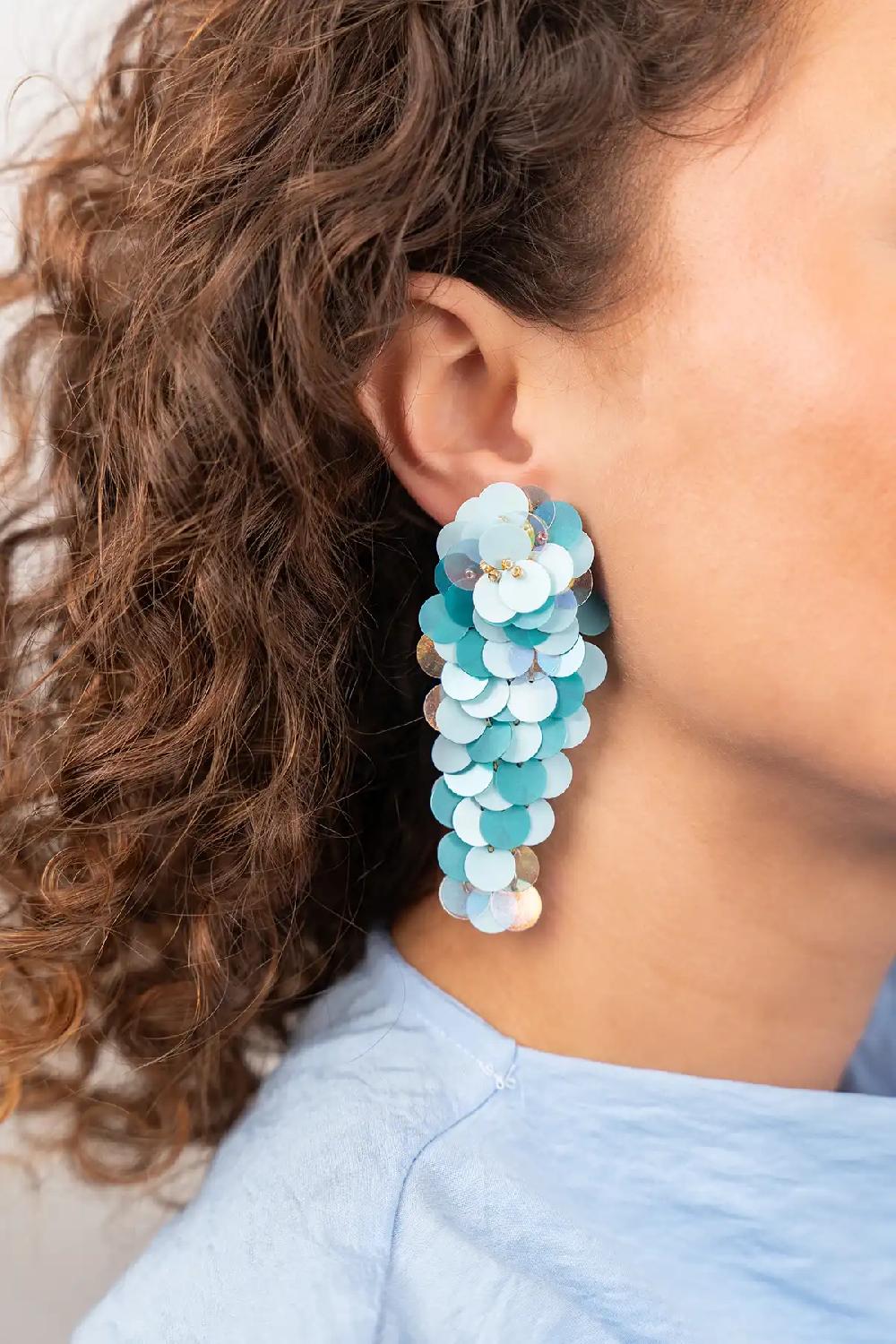 Lott. Gioielli Blauwe Oorbellen Linde Sequin Flower Waterfall L