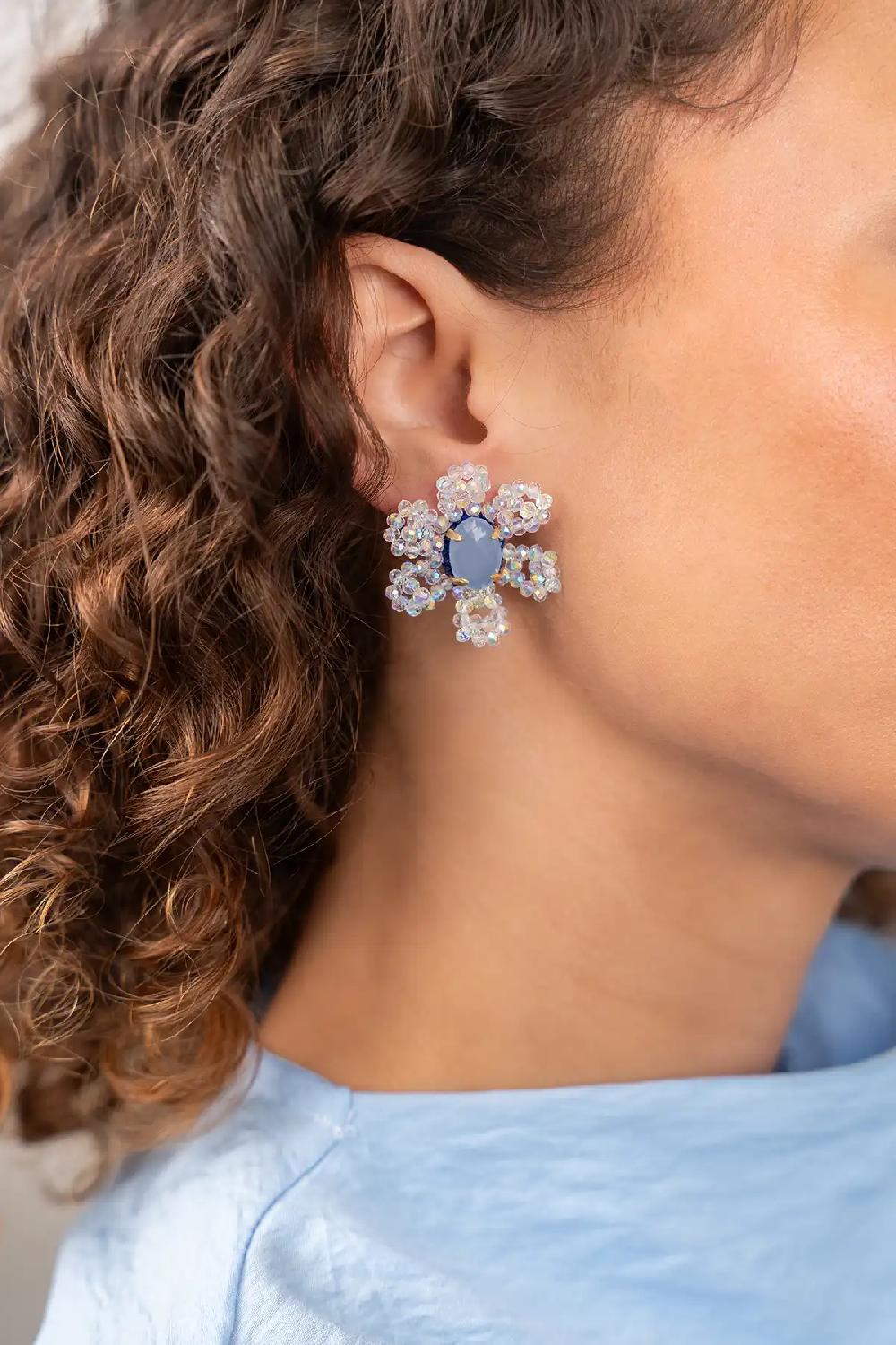 Lott. Gioielli Blauwe Oorbellen Madelief Blooming Flower S