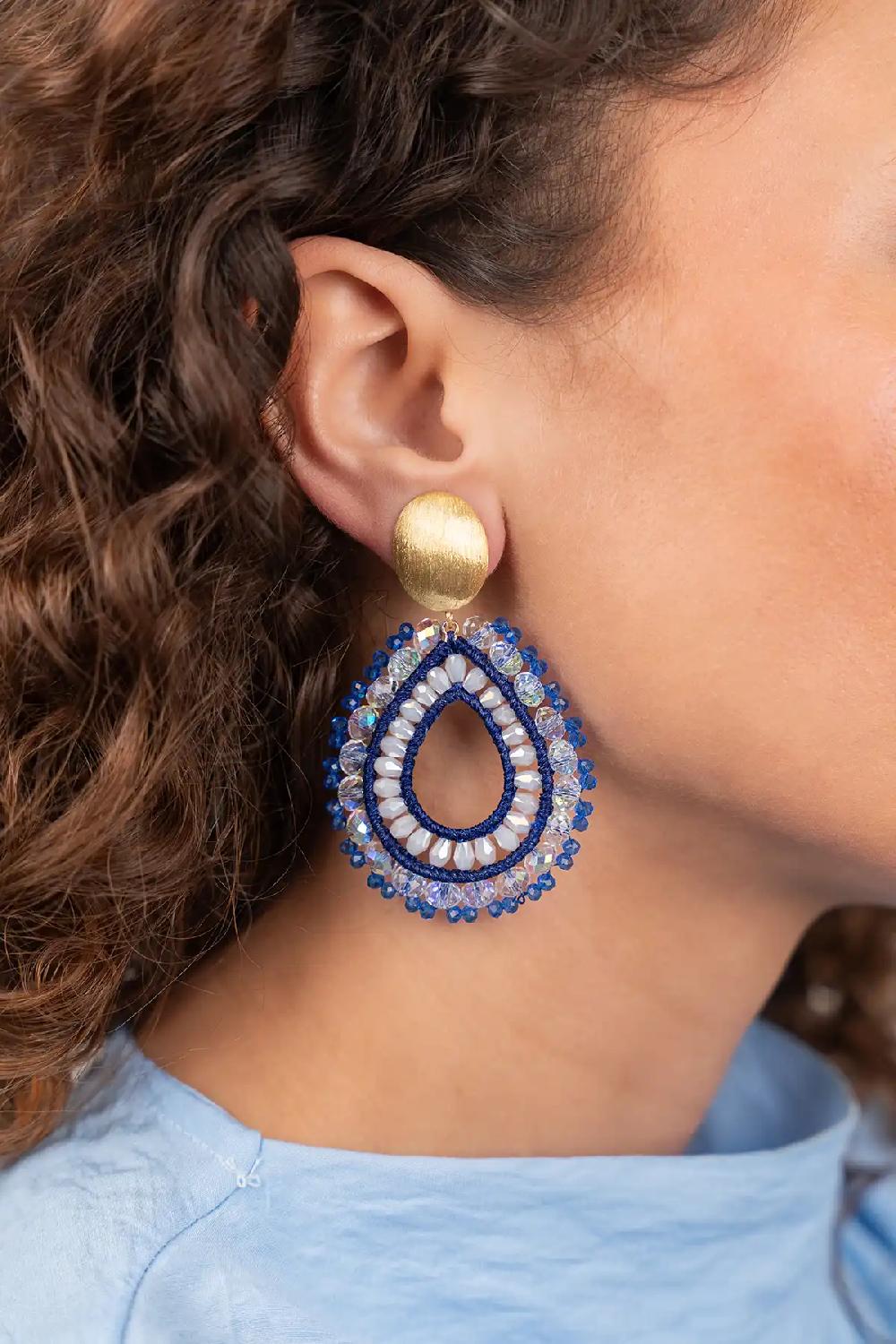 Lott. Gioielli Blauwe Oorbellen Vos Open Drop L Irr. Stones Clip