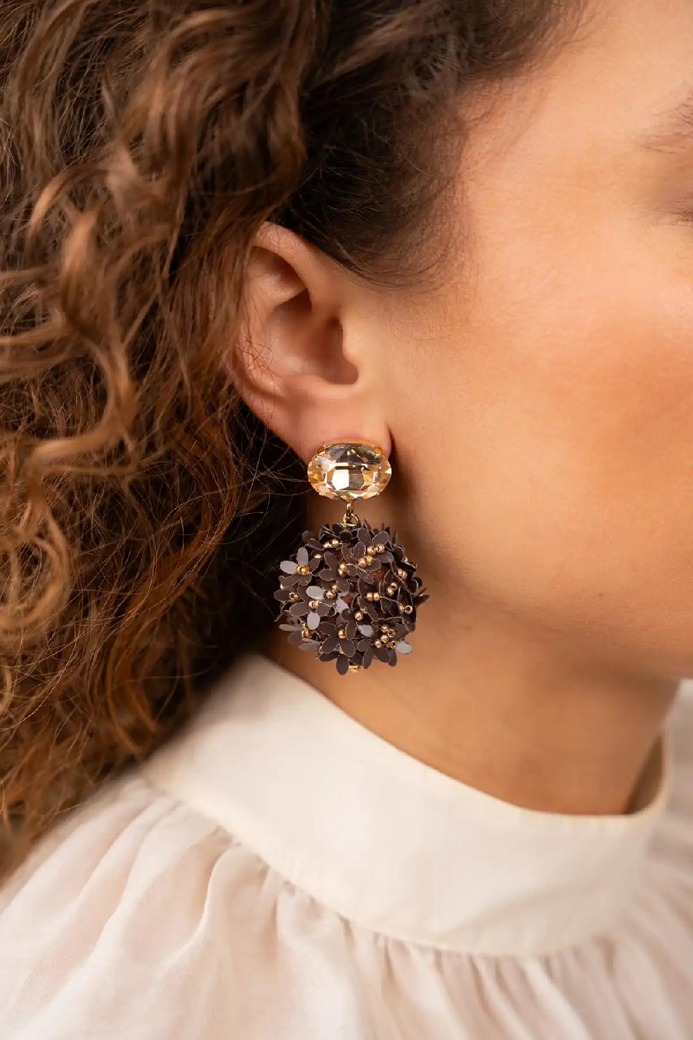 Lott. Gioielli Bruine Oorbellen Daisy Flower Globe L Strass