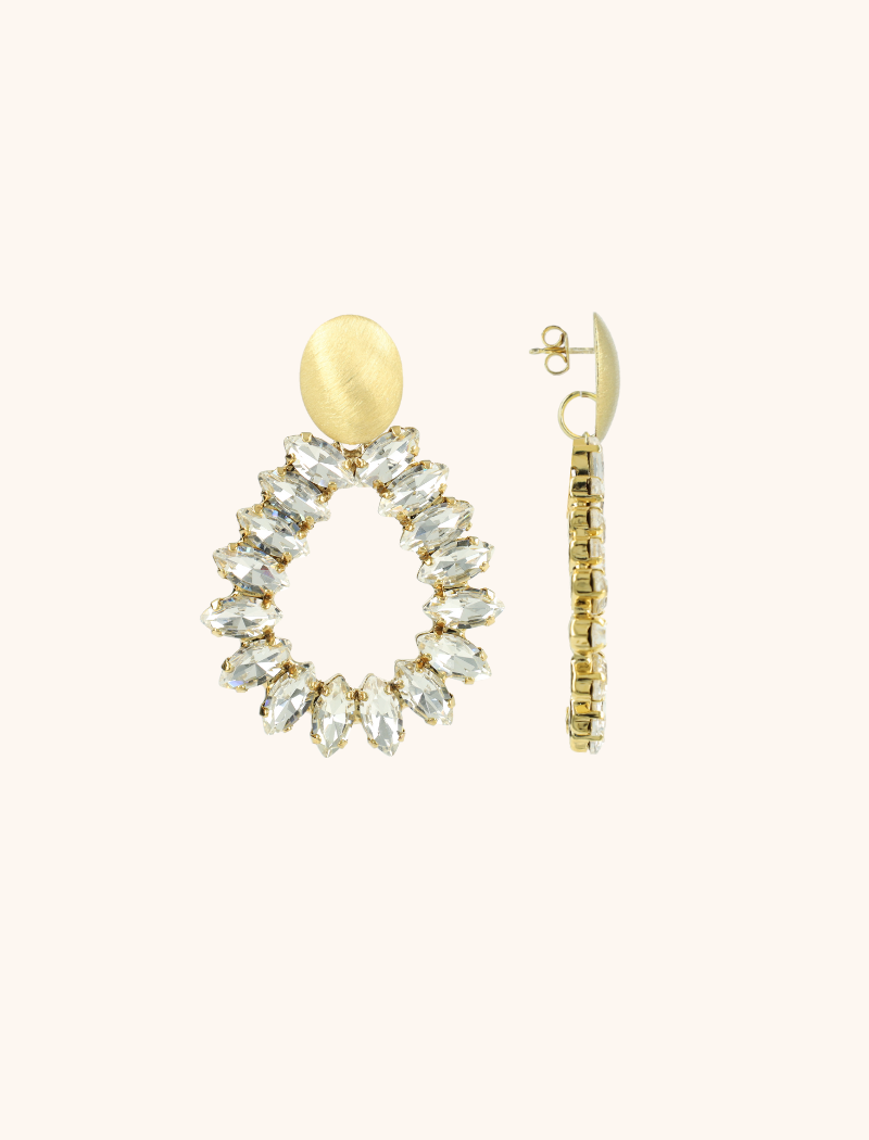 Lott. Gioielli Brushed Goudkleurige Drop Strass Oorbellen Hally M