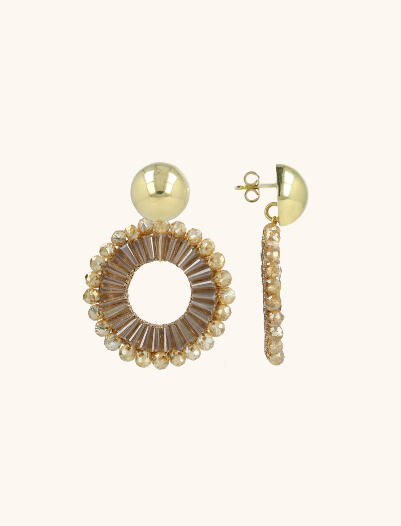 Lott. Gioielli Champagne Oorbellen Ann-Mary Open Cirkel Double Beads