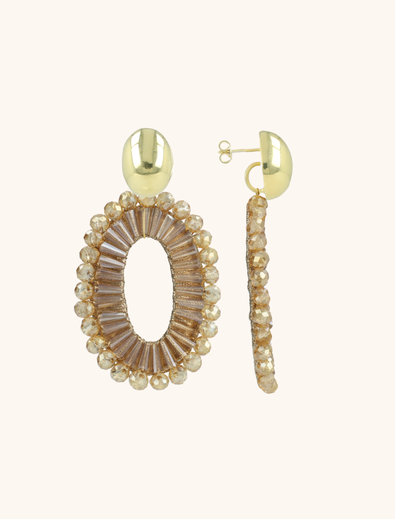 Lott. Gioielli Champagne Oorbellen Ann-Mary Open Ovaal Double Beads