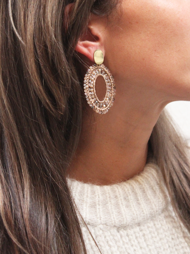 Lott. Gioielli Champagne Silk Open Ovaal Double Stones M Oorbellen