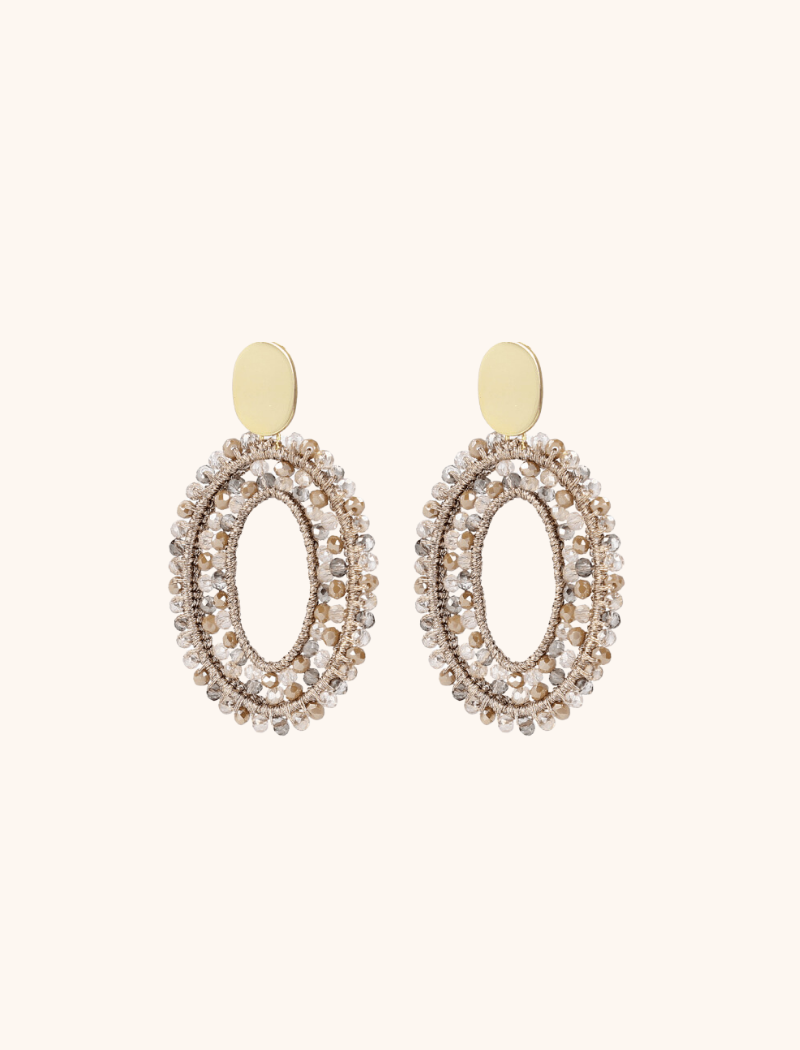 Lott. Gioielli Champagne Silk Open Ovaal Double Stones M Oorbellen