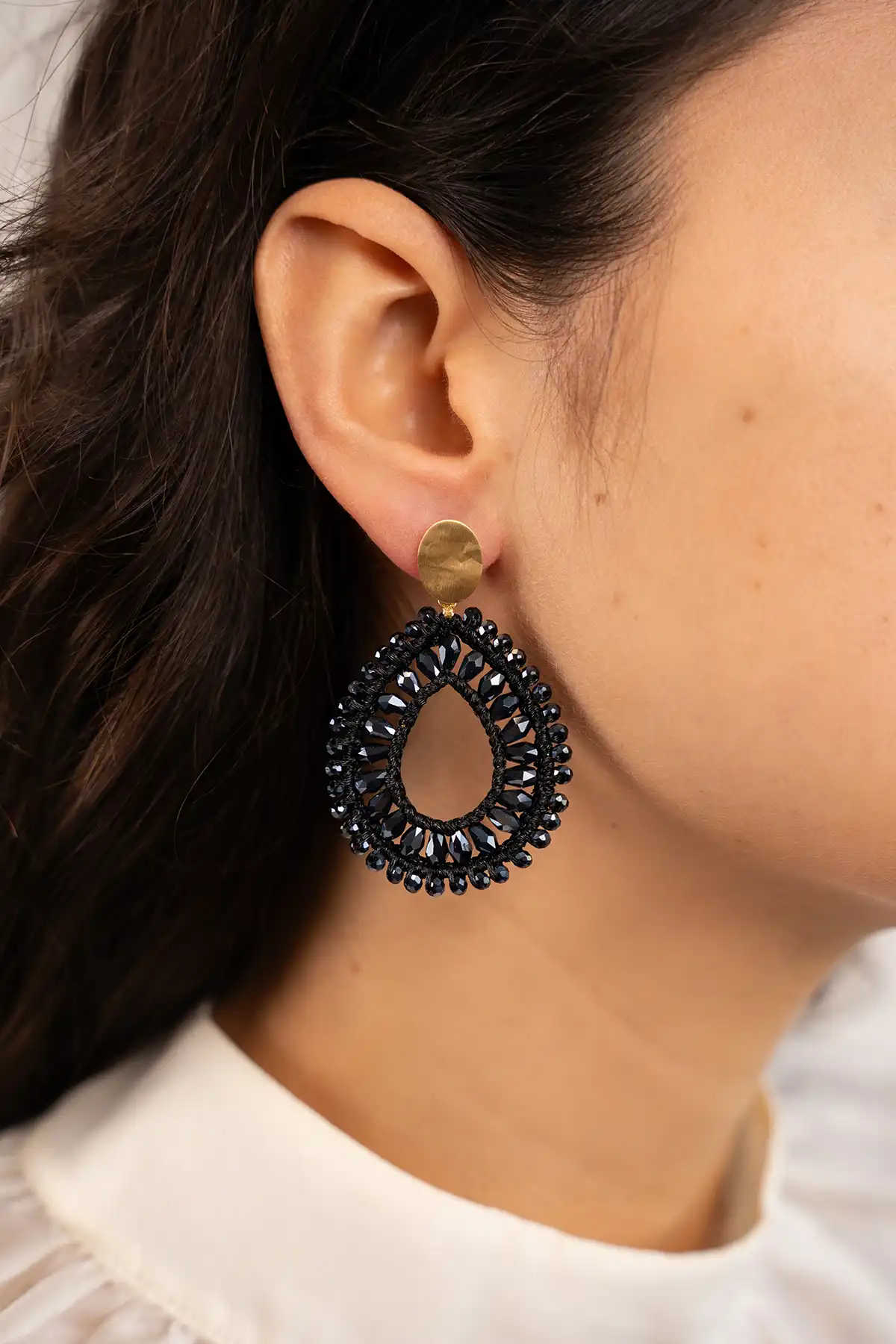 Lott. Gioielli Charlotte Silk Crystal Drop L Zwarte Oorbellen