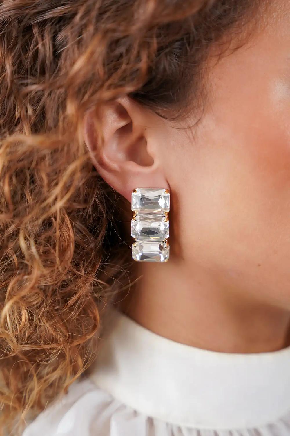 Lott. Gioielli Crystal Oorbellen Amaya Curved Waterfall 3 Stones M