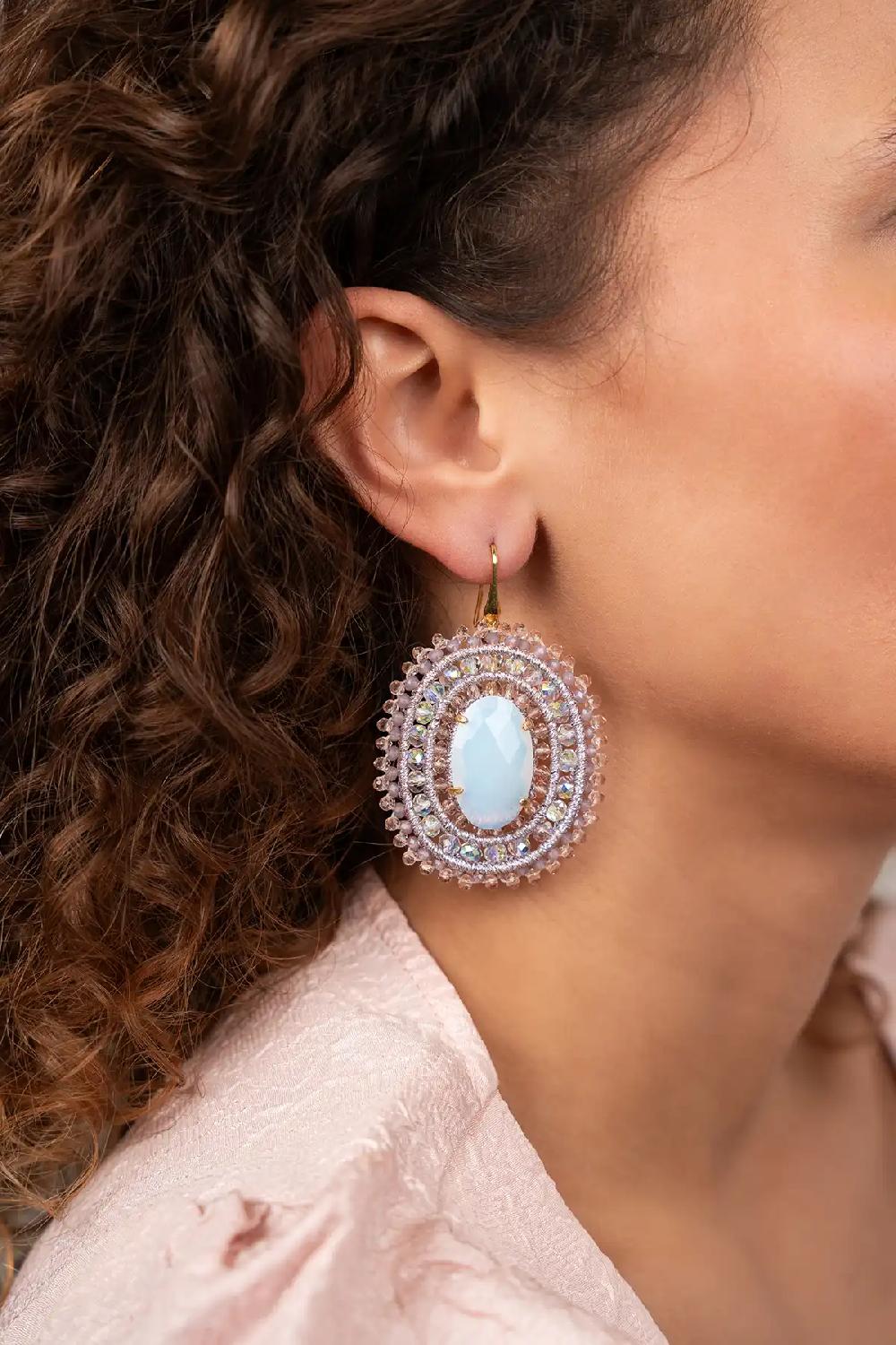 Lott. Gioielli Crystal Pink Oorbellen Jamie Filled Oval 3 Rings With Stone