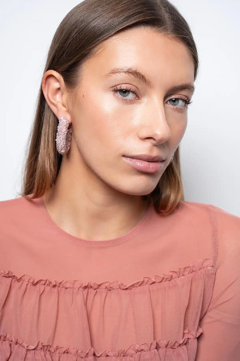 Lott. Gioielli Crystal Pink Oorbellen Pascalle Creole Raw