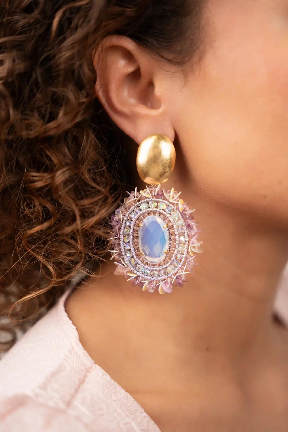 Lott. Gioielli Crystal Pink Oorbellen Venna Filled Oval Sequins L