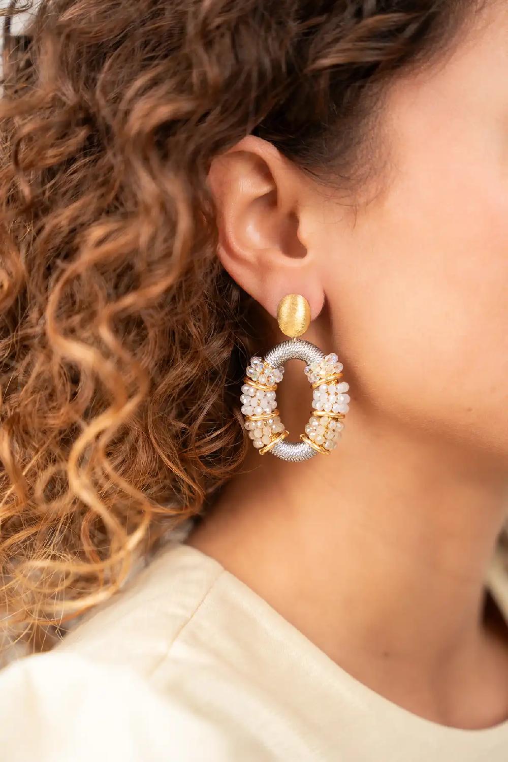 Lott. Gioielli Crystal Silver/Nude Oorbellen Elle Combi Oval Deluxe M