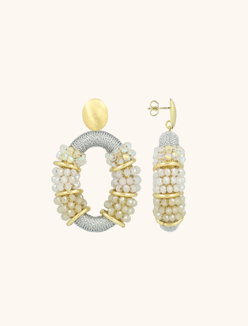 lott. gioielli Crystal Silver/Nude Oorbellen Elle Combi Oval Deluxe M