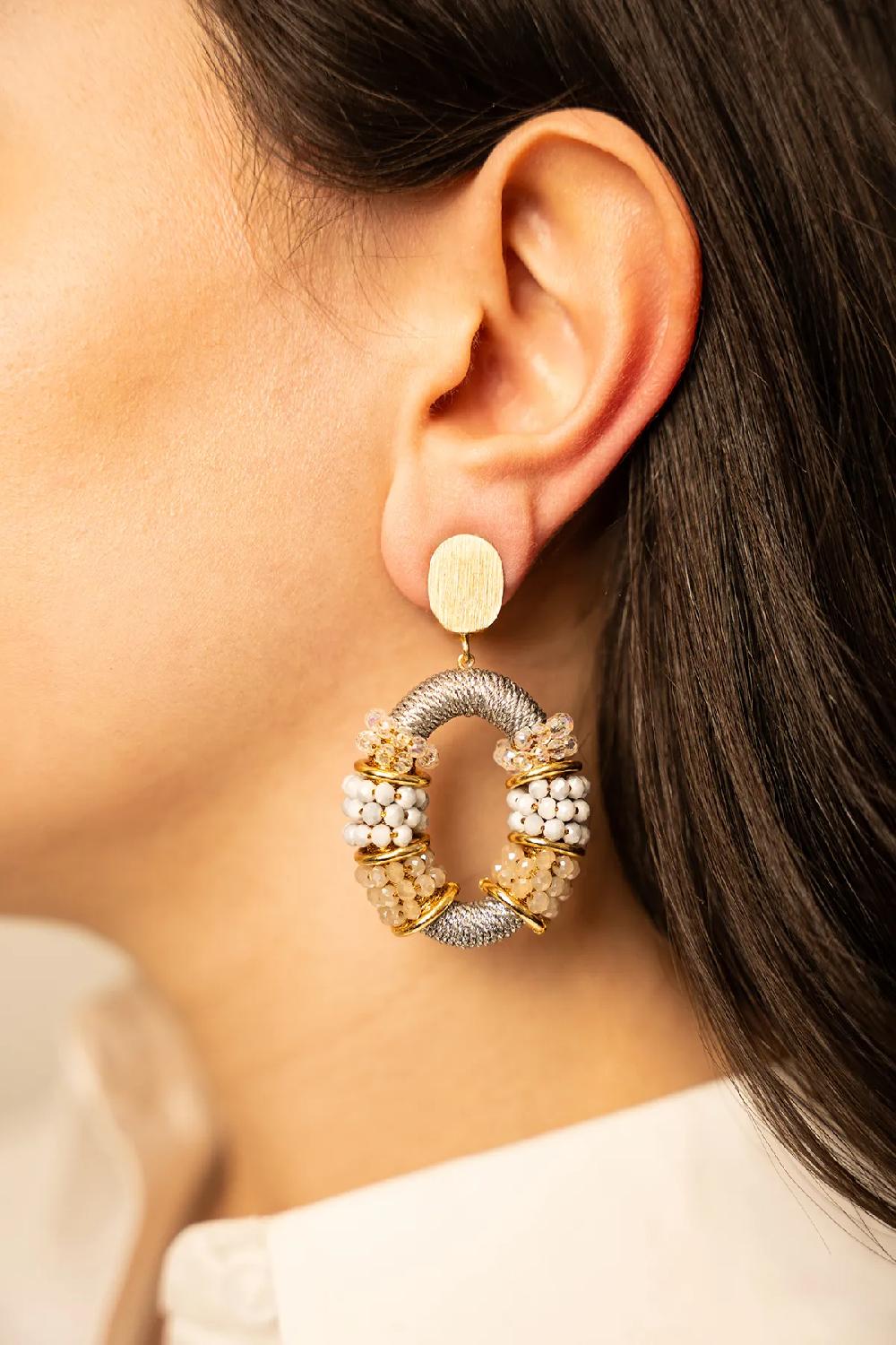 Lott. Gioielli Crystal Silver/Nude Oorbellen Elle Combi Oval Deluxe M Clip