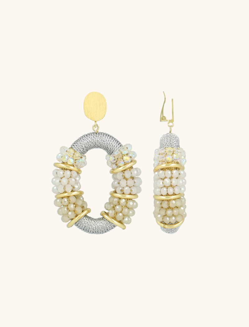 Lott. Gioielli Crystal Silver/Nude Oorbellen Elle Combi Oval Deluxe M Clip