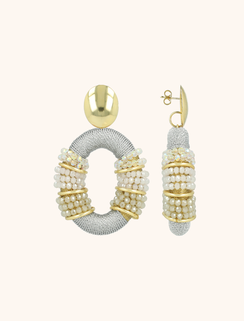 Lott. Gioielli Crystal Silver/Nude Oorbellen Elle Combi Oval Deluxe L