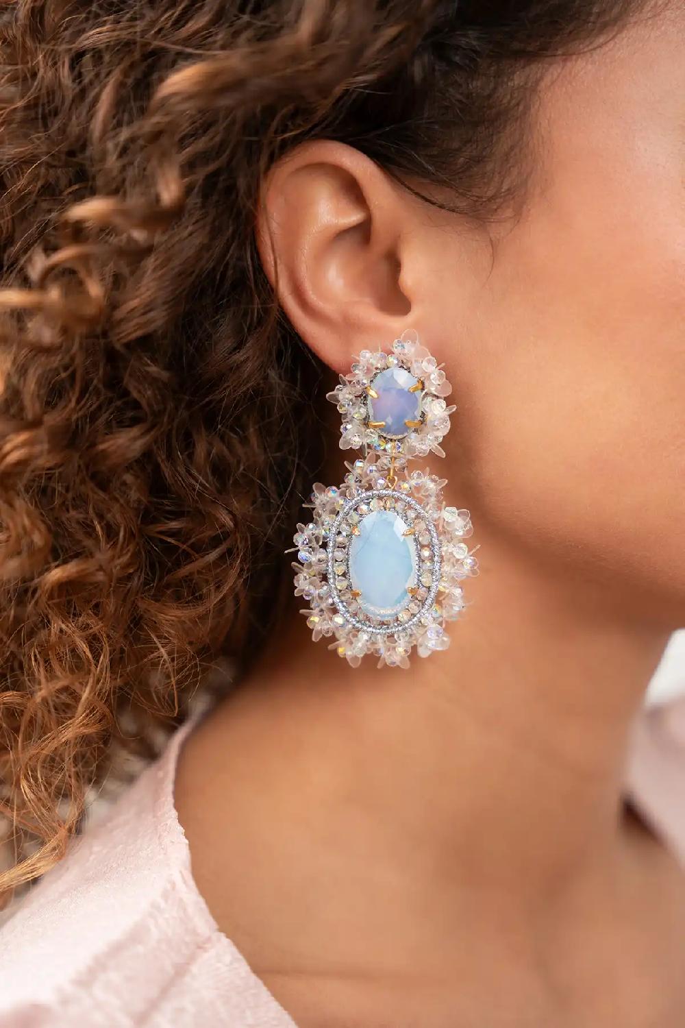 Lott. Gioielli Crystal Silver Oorbellen Lara Pendant Double L