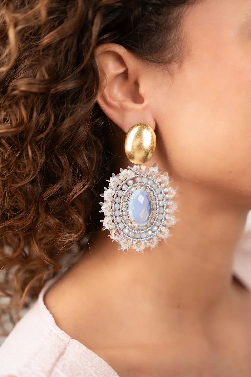 Lott. Gioielli Crystal Silver Oorbellen Venna Filled Oval Sequins L