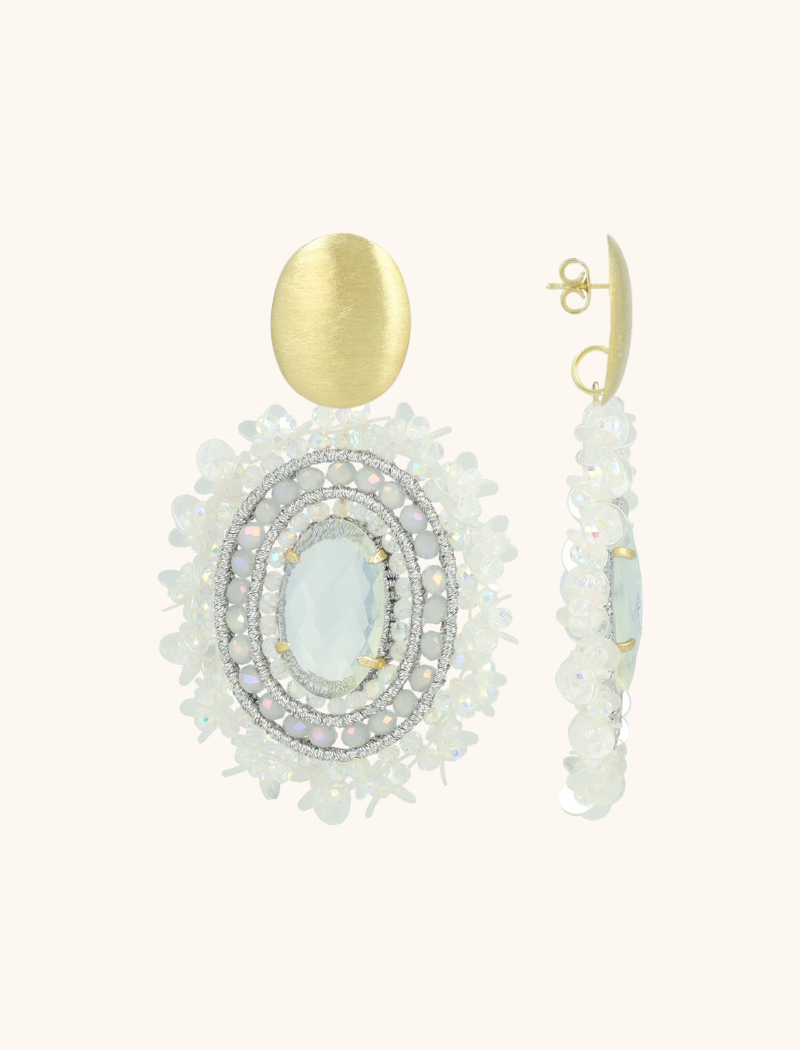 Lott. Gioielli Crystal Silver Oorbellen Venna Filled Oval Sequins L