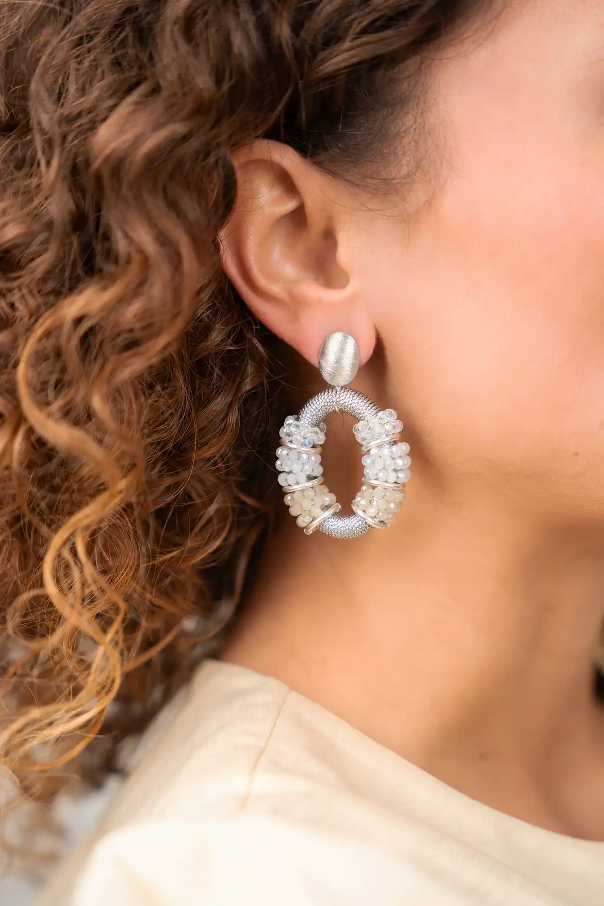 Lott. Gioielli Crystal Silver/Silver Oorbellen Elle Combi Oval Deluxe M