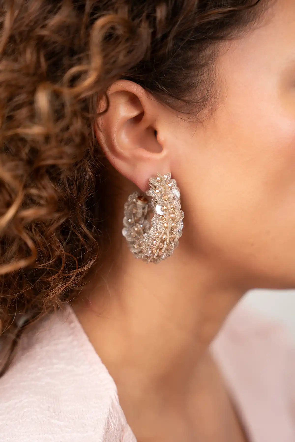 lott. gioielli Crystal Taupe Oorbellen Eva Sequin Oval Creole L