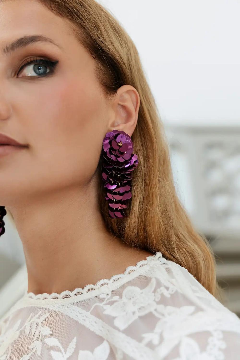 Lott. Gioielli Dark Violet Sequin Oorbellen Waterfall L