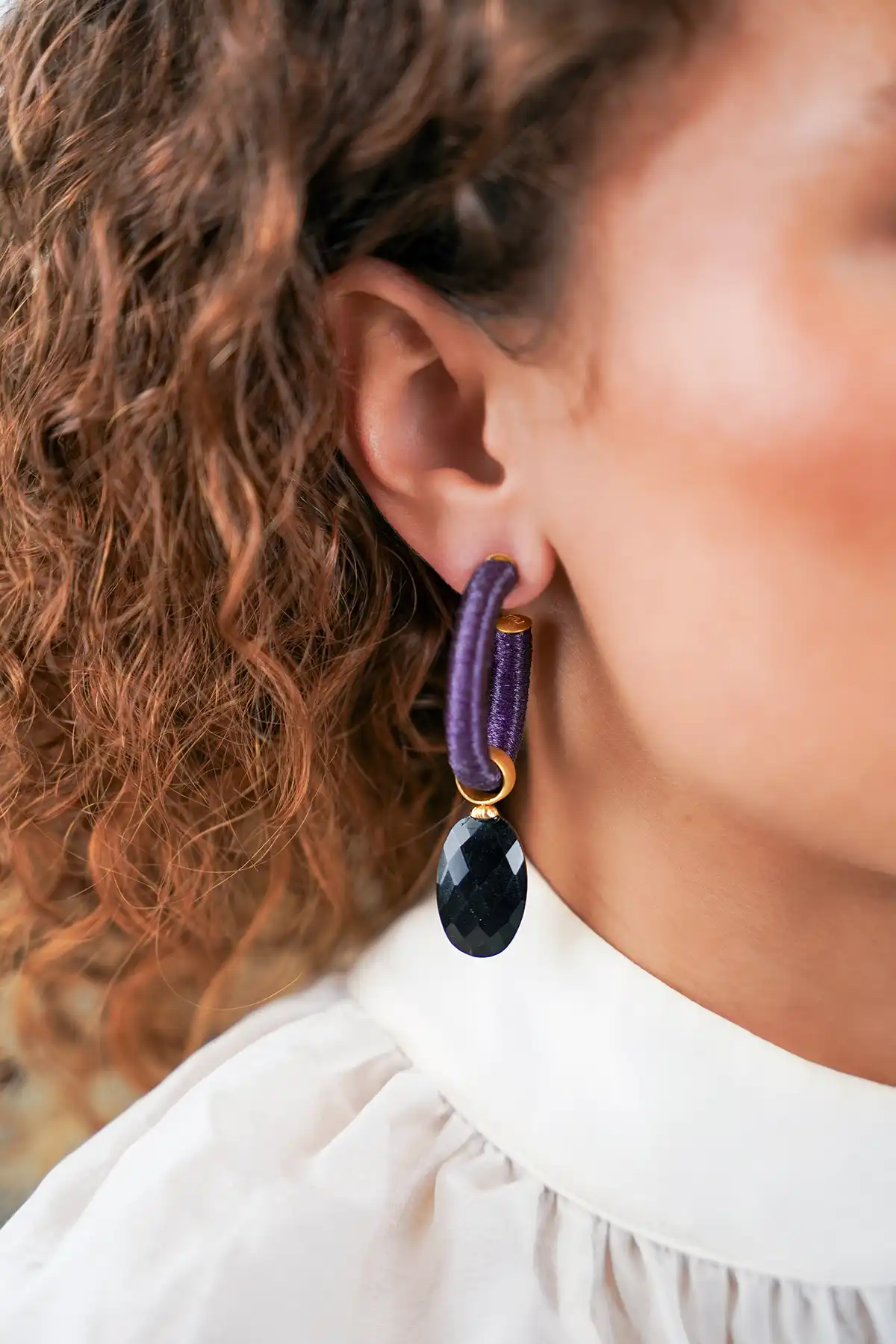 Lott. Gioielli Deep Purple/Black Oorbellen Evy Creeol Ovaal