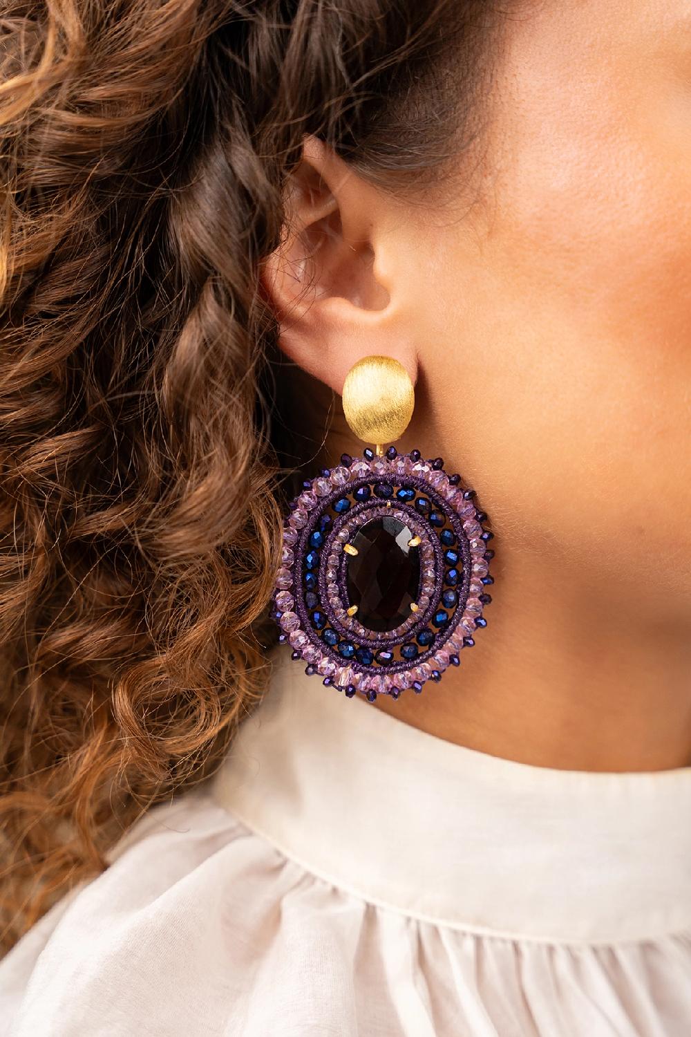 Lott. Gioielli Diep Paarse Oorbellen Jamie Filled Oval 3 Ringen Met Steen L Clip