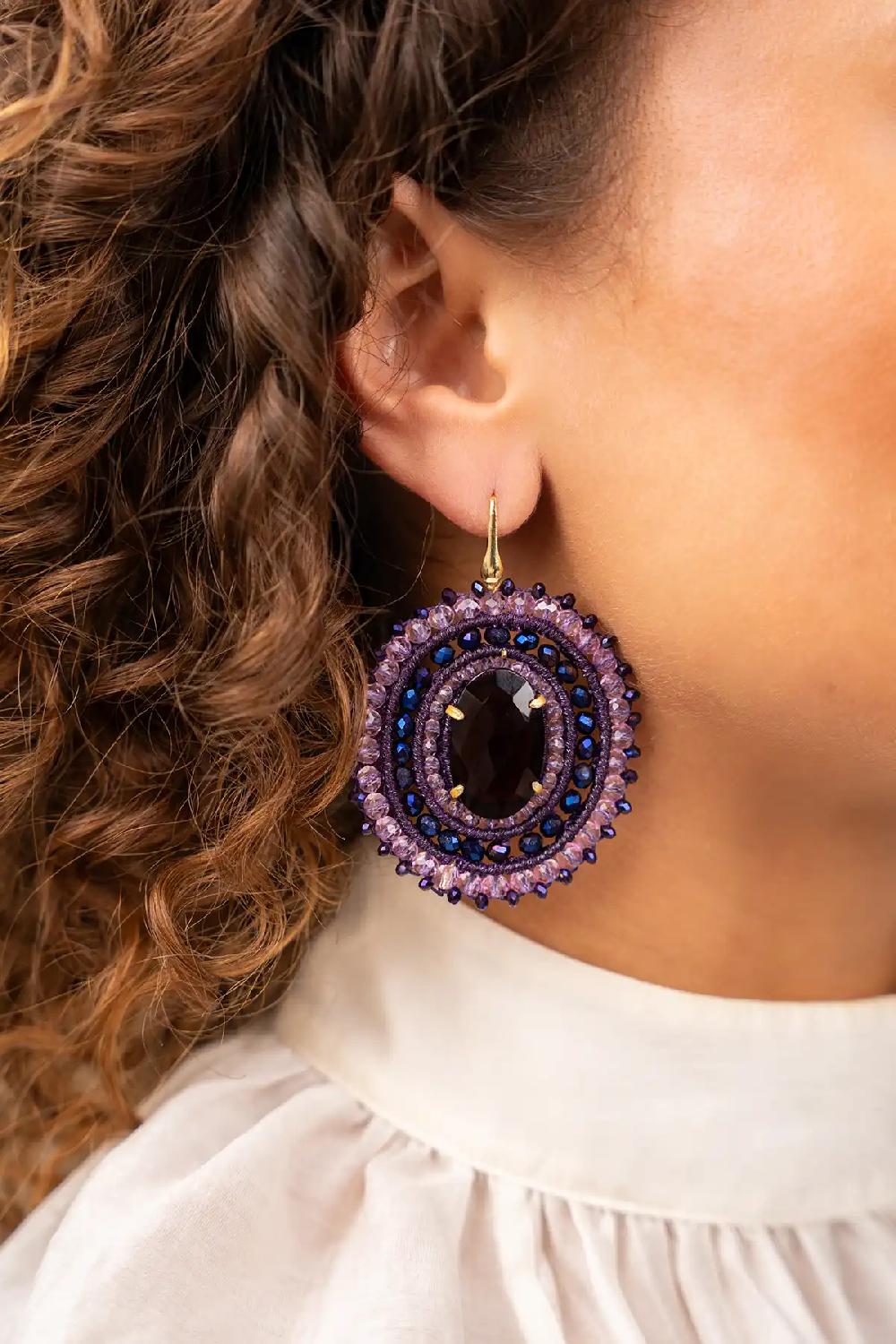 Lott. Gioielli Diep Paarse Oorbellen Jamie Filled Oval 3 Ringen Met Steen L