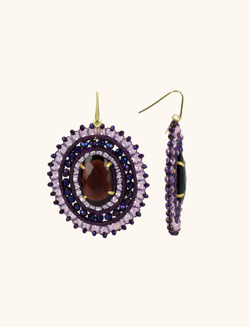 lott. gioielli Diep Paarse Oorbellen Jamie Filled Oval 3 Ringen met Steen L