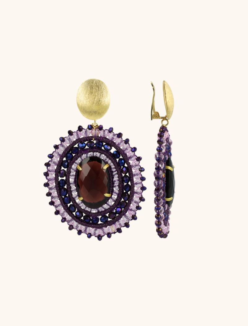 lott. gioielli Diep Paarse Oorbellen Jamie Filled Oval 3 Ringen met Steen L Clip