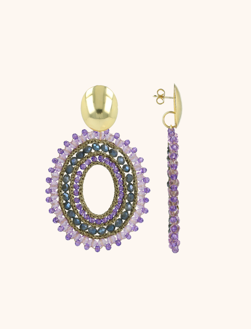 Lott. Gioielli Donker Lavendel Salie Groene Oorbellen Vos Open Ovaal 3 Ringen L