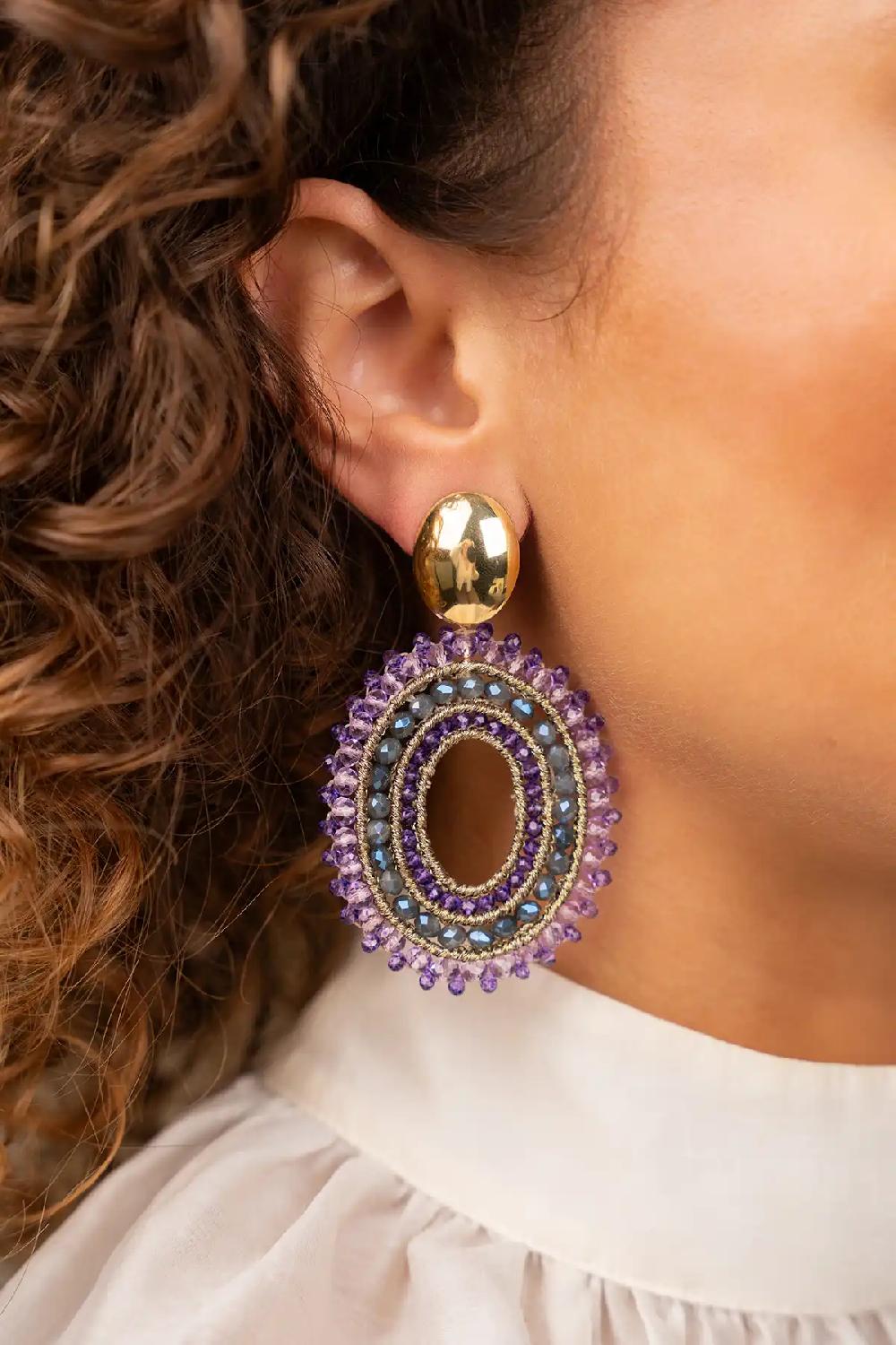 Lott. Gioielli Donker Lavendel Salie Groene Oorbellen Vos Open Ovaal 3 Ringen L