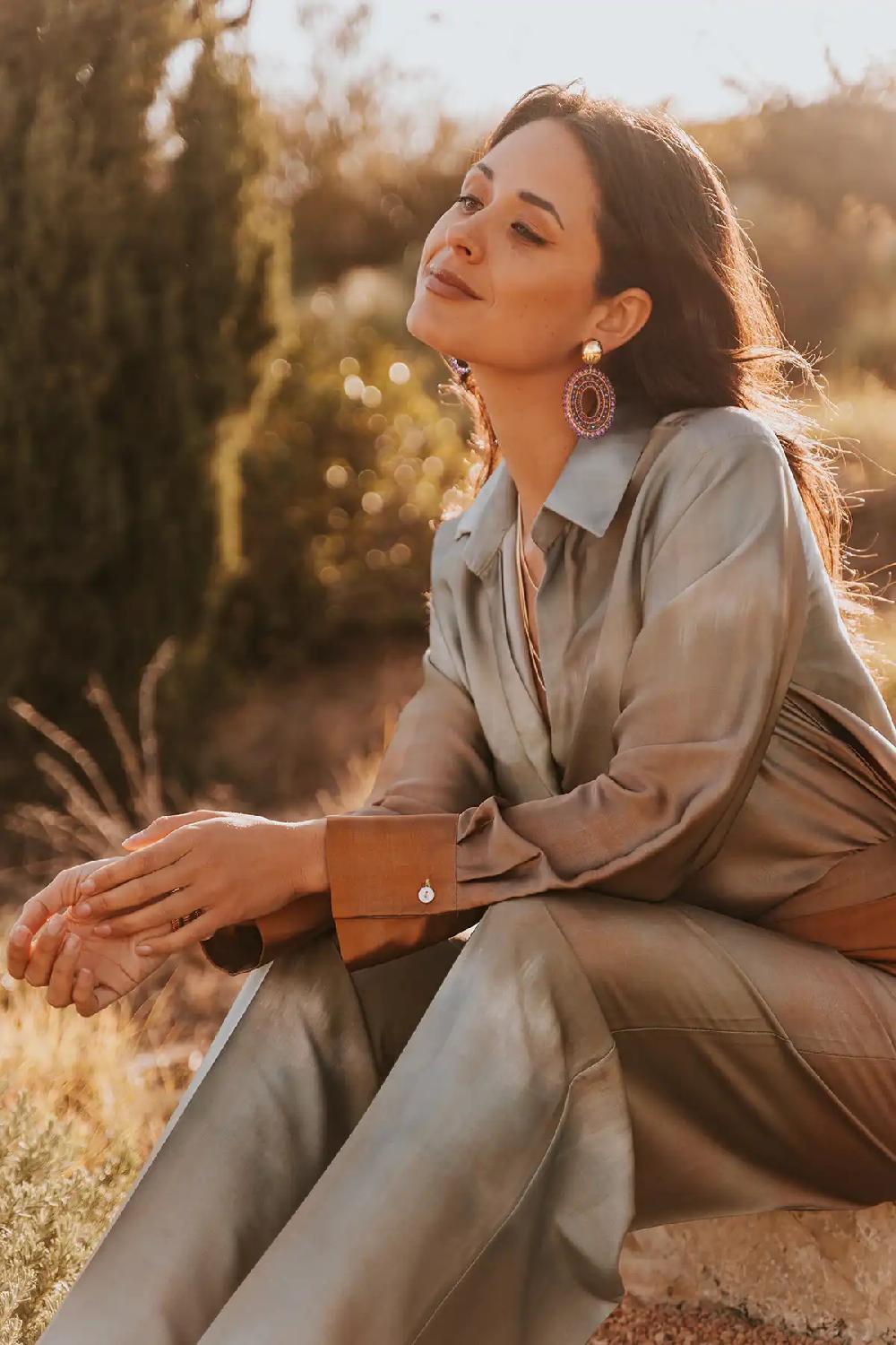 Lott. Gioielli Donker Lavendel Salie Groene Oorbellen Vos Open Ovaal 3 Ringen L