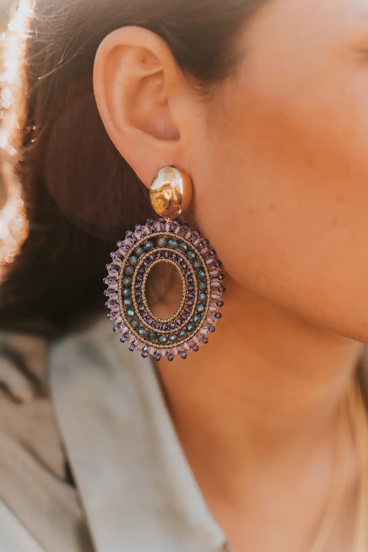 lott. gioielli Donker Lavendel Salie Groene Oorbellen Vos Open Ovaal 3 Ringen L