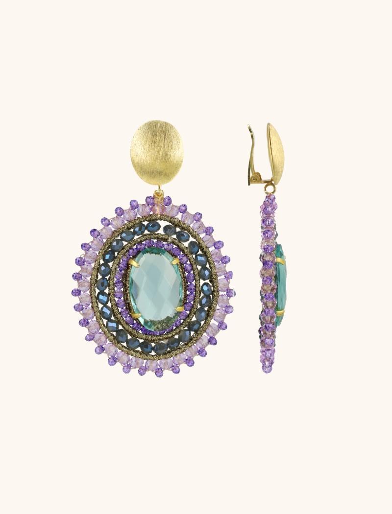 Lott. Gioielli Donker Lavendel Salie Oorbellen Jamie Filled Oval 3 Ringen Met Steen L Clip