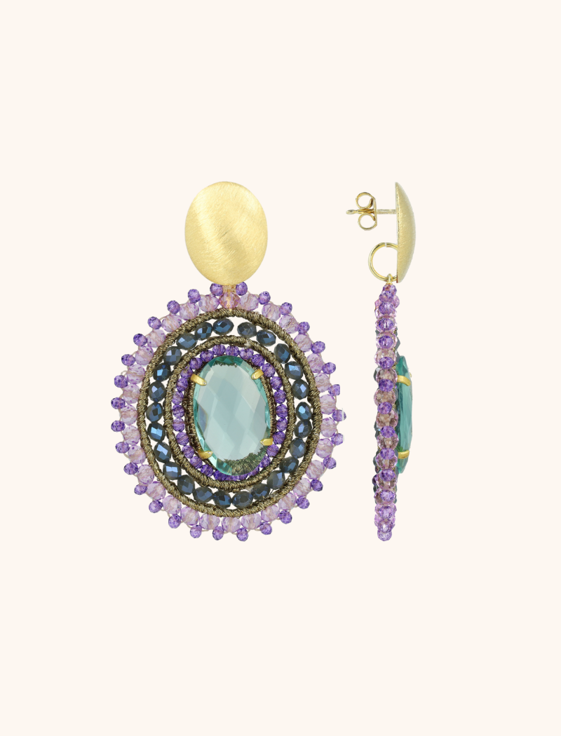 Lott. Gioielli Donker Lavendel Salie Oorbellen Jamie Filled Oval 3 Ringen Met Steen L