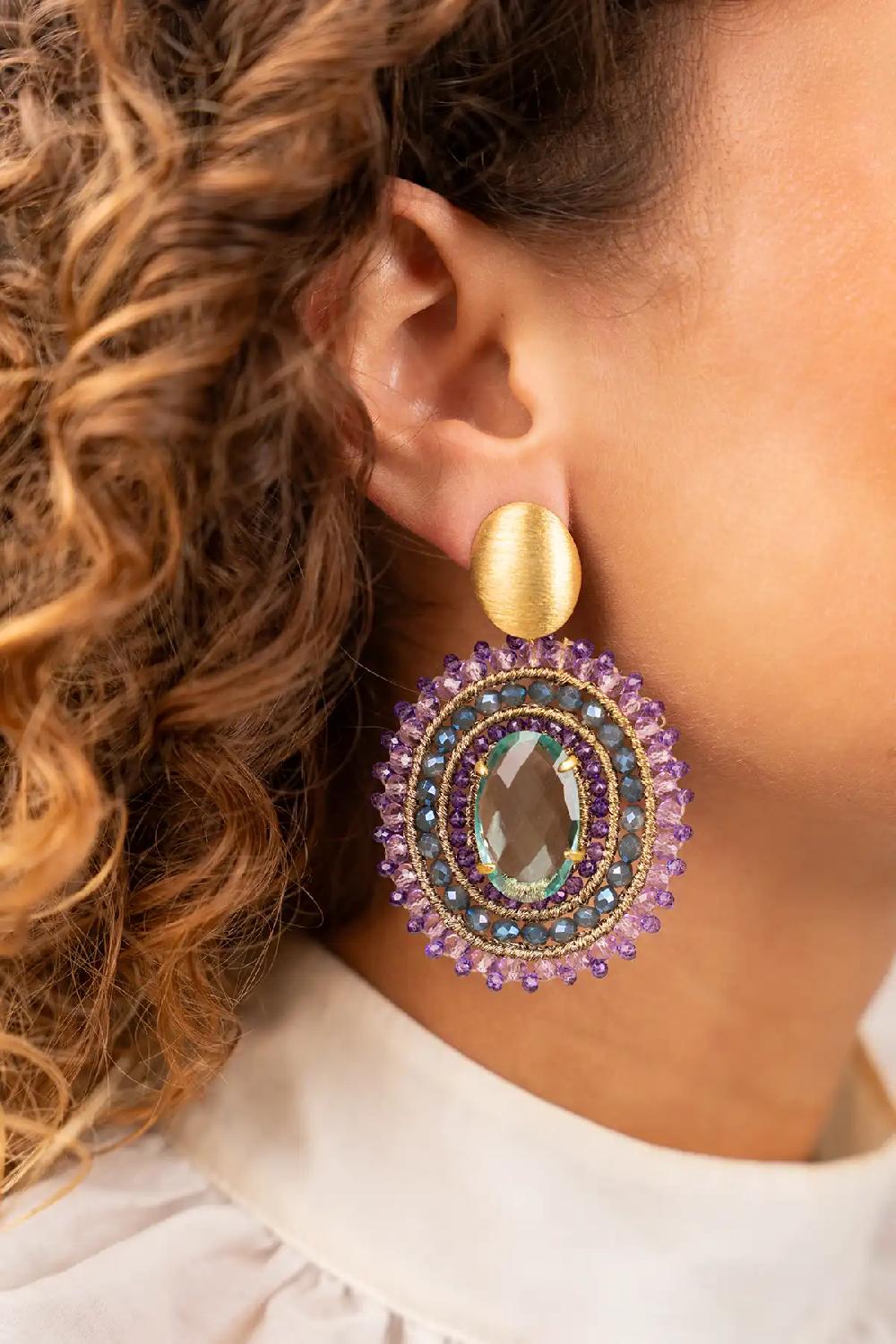 Lott. Gioielli Donker Lavendel Salie Oorbellen Jamie Filled Oval 3 Ringen Met Steen L