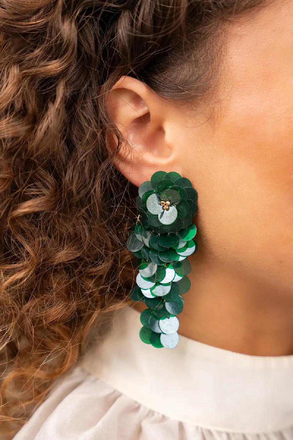 Lott. Gioielli Fel Groene Sequin Waterfall Oorbellen L