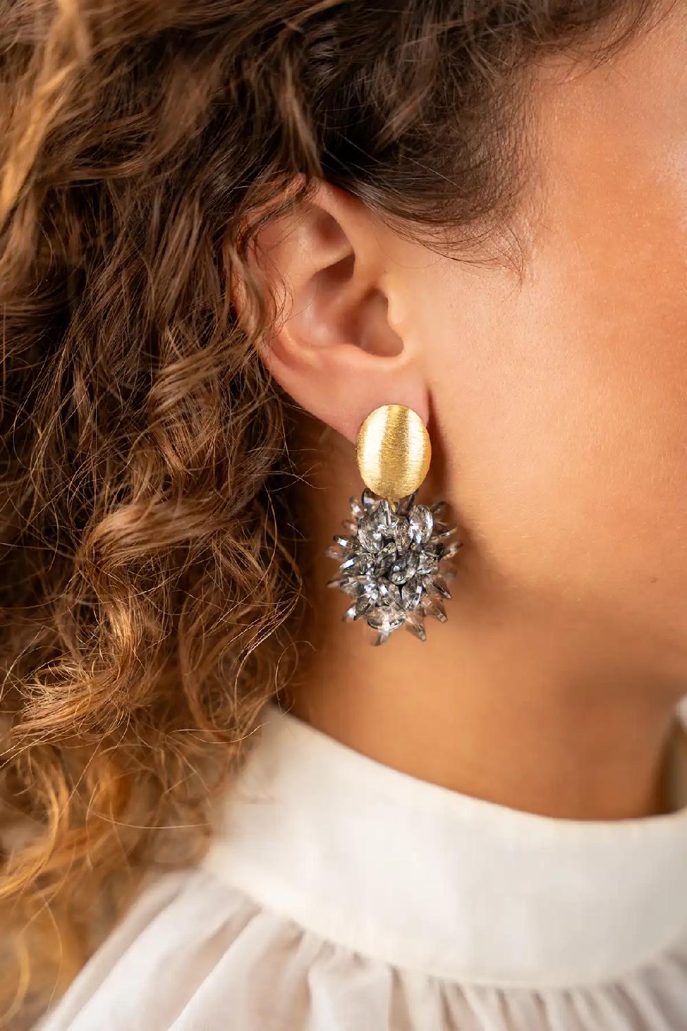 Lott. Gioielli Frosty Grijze Sequin Oorbellen Sam Crystal Thick Oval