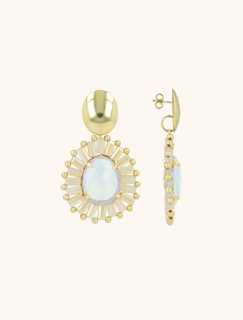 lott. gioielli Frosty Witgoud Ovale Oorbellen Esmee Met Flat Beads en Steen S