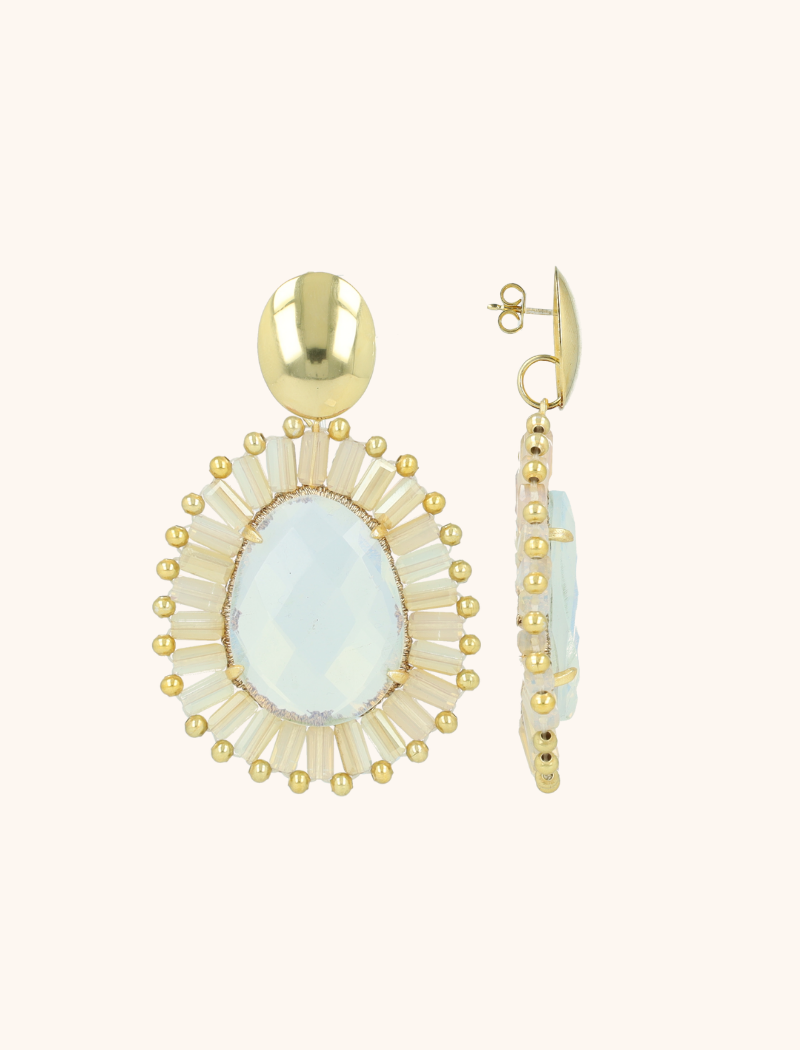 lott. gioielli Frosty Witgouden Ovale Oorbellen Esmee Met Flat Beads en Steen M