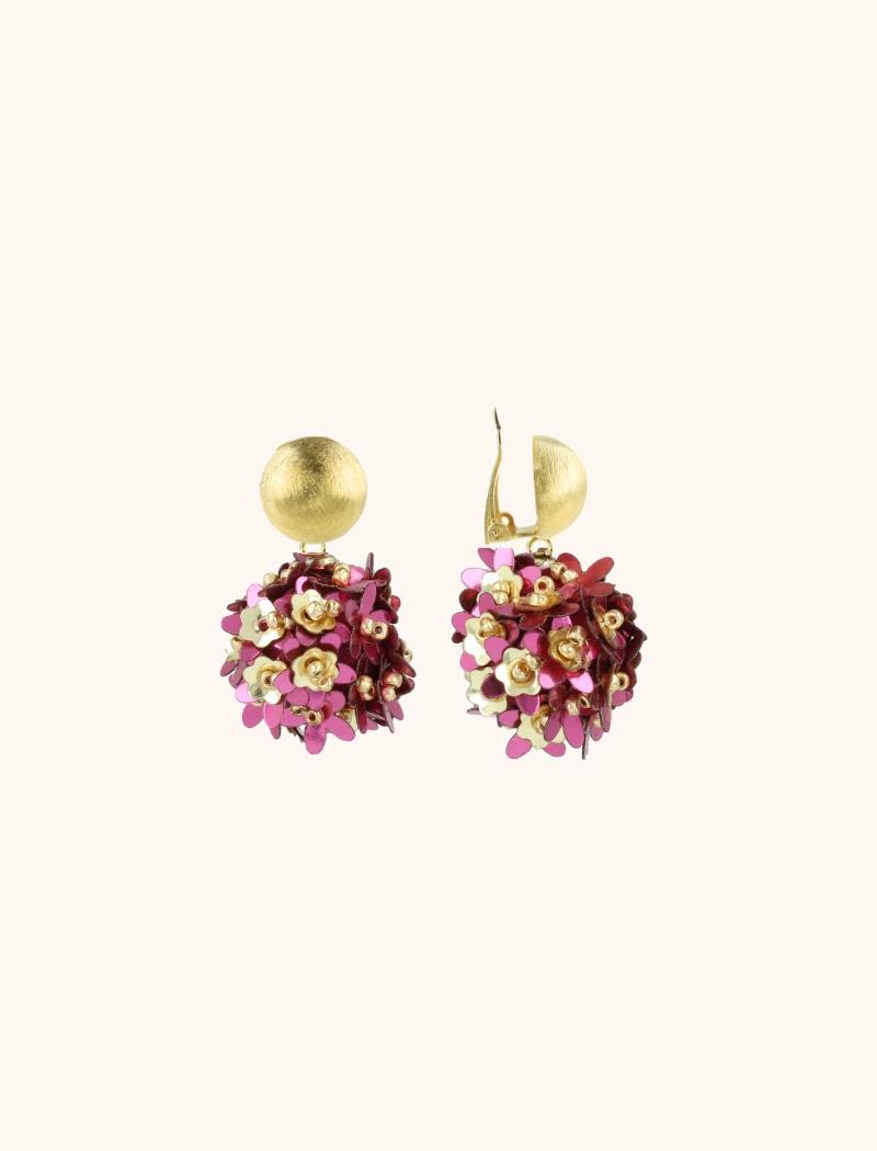 lott. gioielli Fuchsia Gouden Sequin Flower Globe Oorbellen S Clip