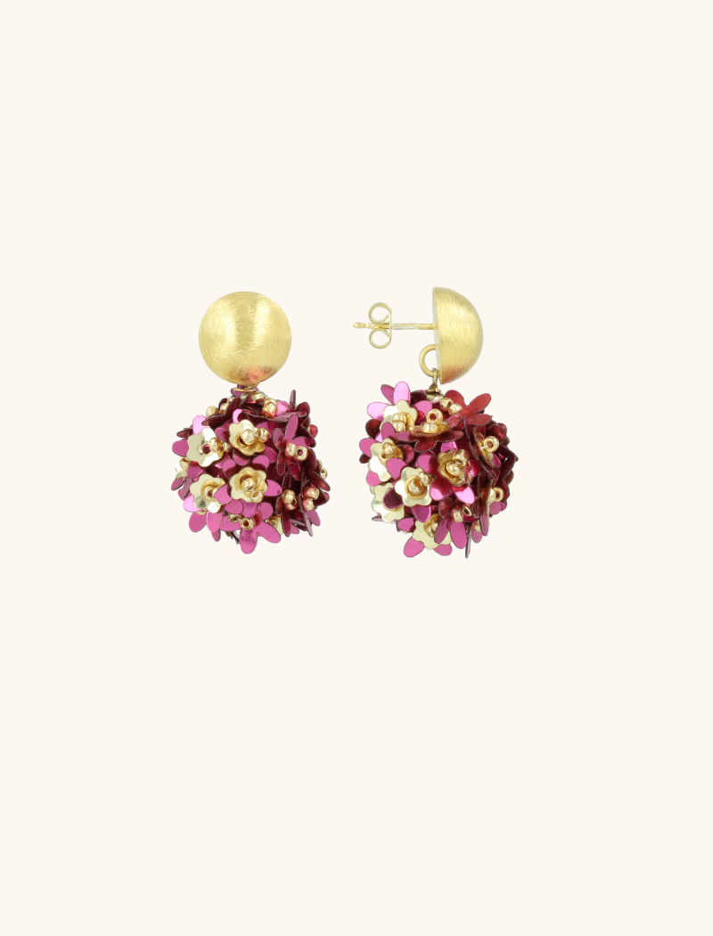 lott. gioielli Fuchsia Gouden Sequin Flower Globe Oorbellen S