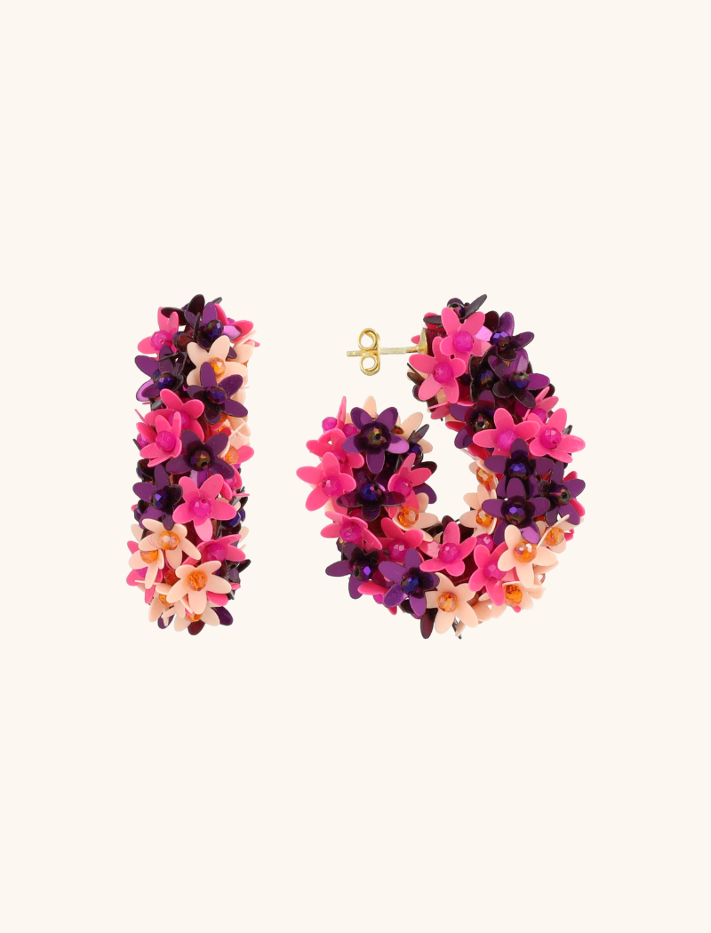 lott. gioielli Fuchsia Oorbellen Aila Sequin Oval Flower Creole L