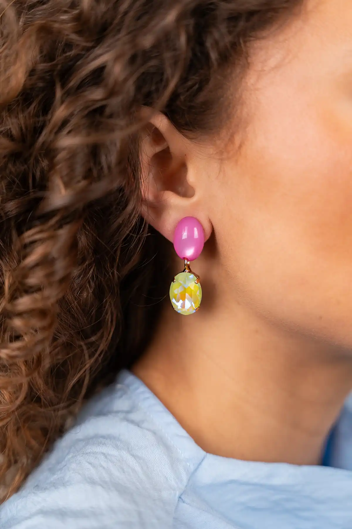 Lott. Gioielli Fuchsia Oorbellen Indy Oval Strass Pendant M