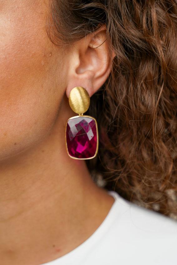 Lott. Gioielli Fuchsia Oorbellen Jane Vierkant Quartz