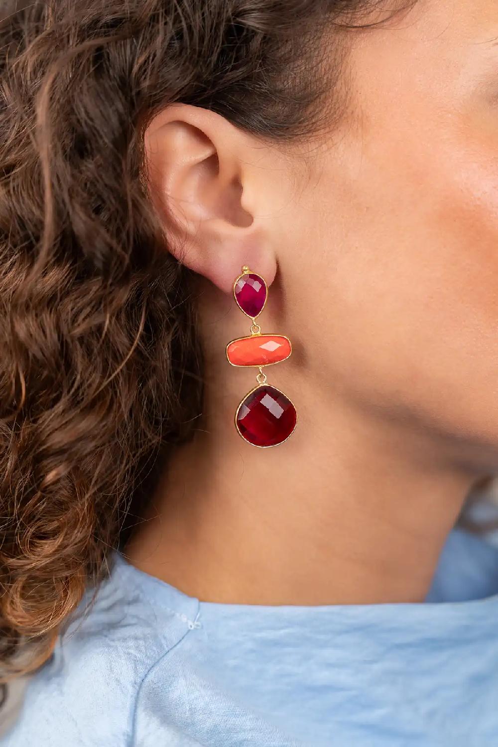 Lott. Gioielli Fuchsia Oorbellen Runa Triple Framed Shapes S